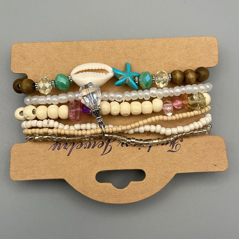 Fashion Jewelry Cream and Brown Layered Bracelet Set - Picture 3 of 6